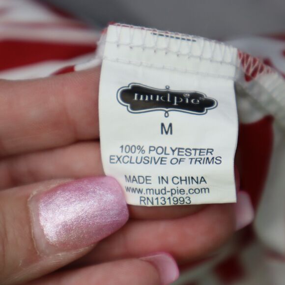 Mud Pie Shirt Womens M Red White Sleeveless Button Polyester Geometric Blouse - Picture 6 of 16